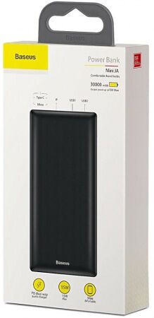 Портативный аккумулятор BASEUS Mini JA X30, 3A, 30000 мА⋅ч, черный, быстрая зарядка, индикатор - 6